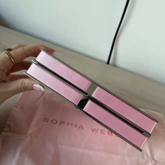 NWT Sophia Webster Clara Clutch Box Bag Pink Satin With Chain Strap - Picture 8 of 12